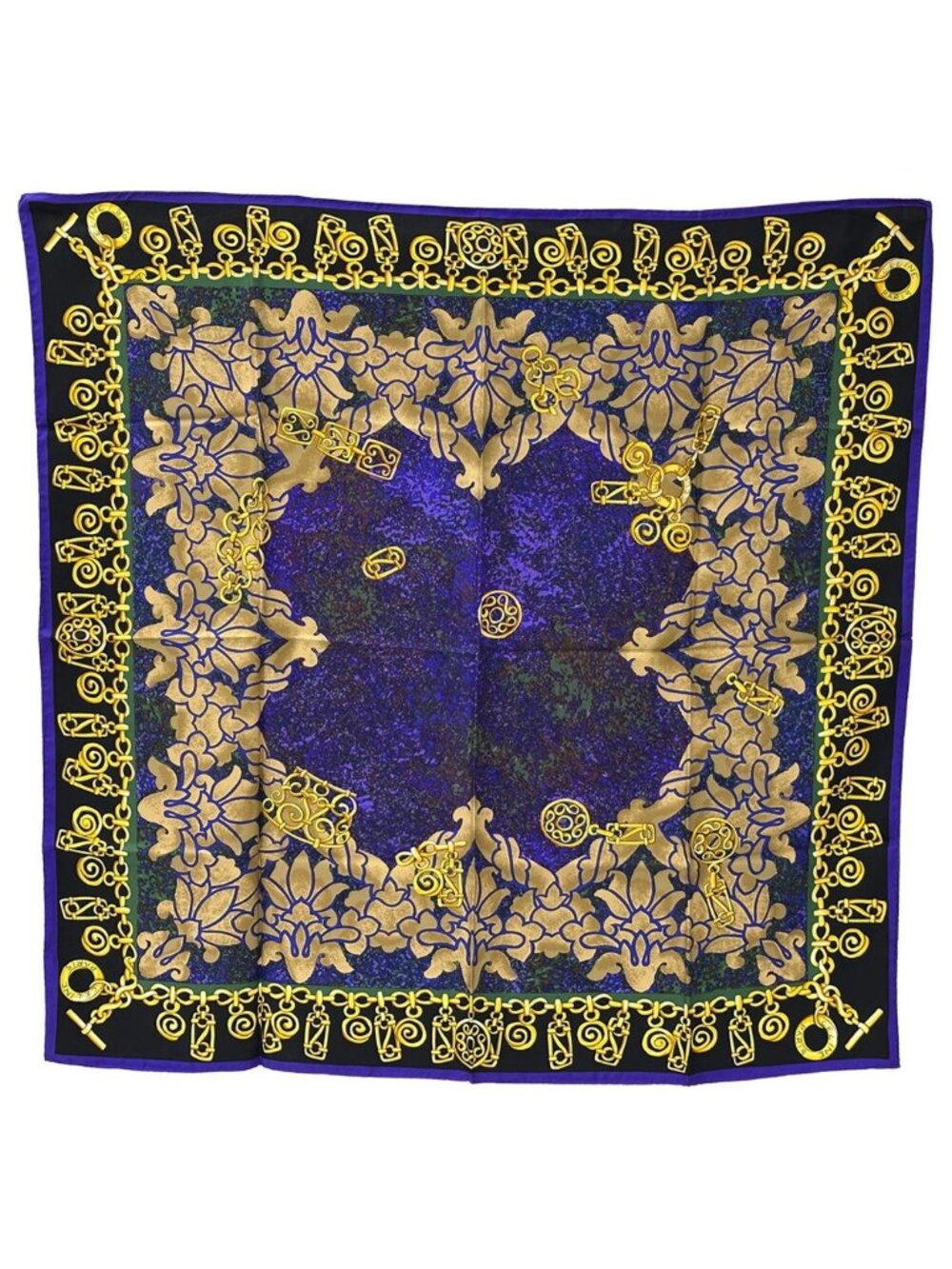 Celine Scarf Silk Blue Black Chain